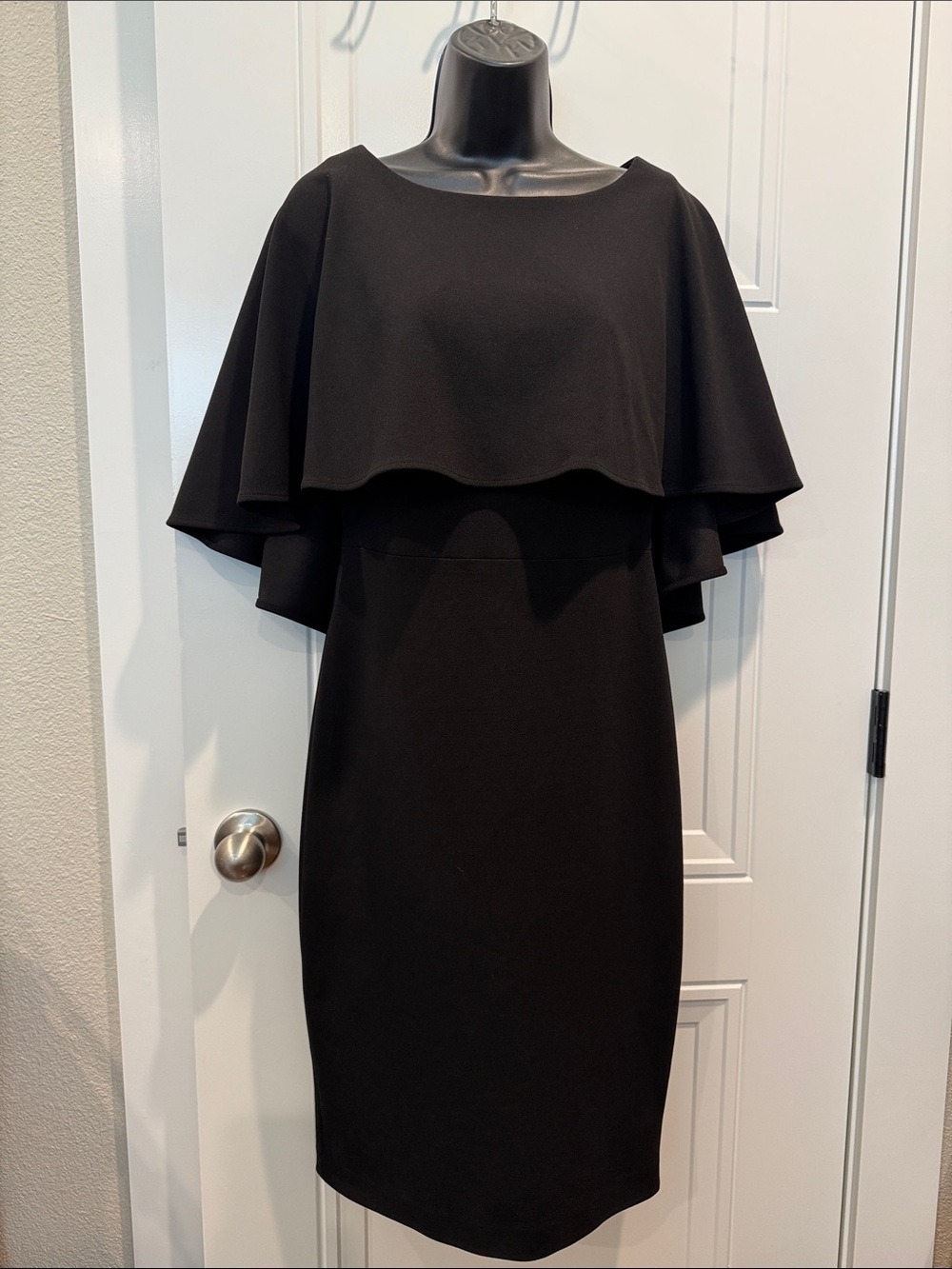 Calvin Klein Black Midi Sheath Dress with Capelet